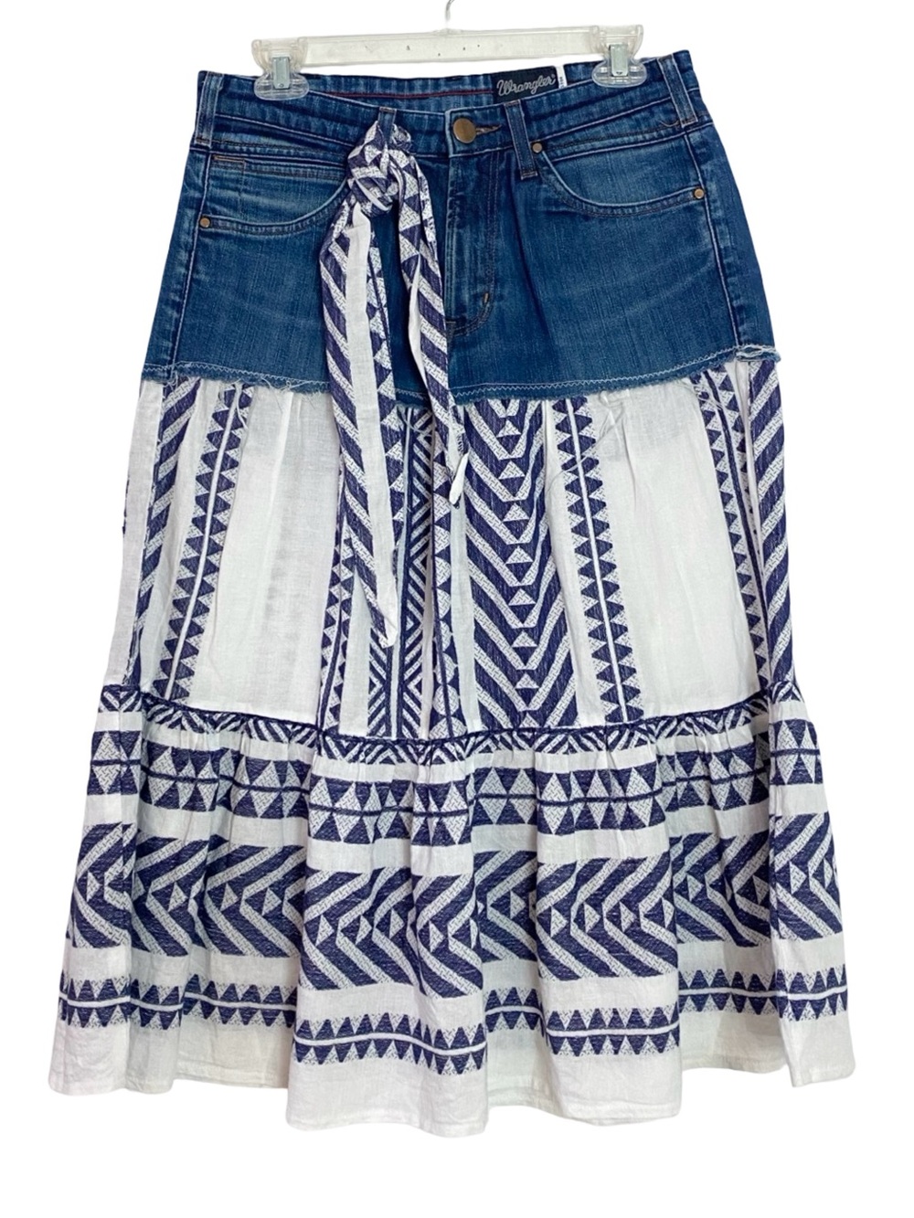 Custom Wrangler Denim Jean Skirt
Womens Size 8 10 Medium Midi Embroidered